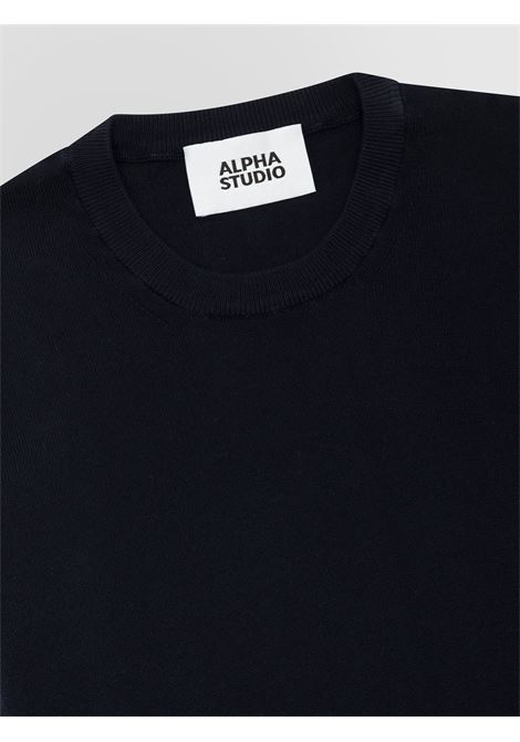 Alpha Studio girocollo in crepe di cotone blu notte ALPHA STUDIO | Maglieria | AU-5040C1001